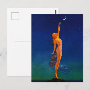 Carte Postale Art Déco Vintage Lune Déesse Céleste Art