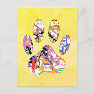 Carte Postale Art d'empreinte de patte de chien avec éclaboussur