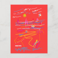 Carte postale Art : Dessin d'été de la plage de Gy