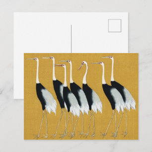 Carte Postale Art doré de la grue couronnée rouge japonaise vint