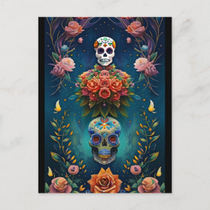 Carte Postale Art du crâne de sucre - traditionnel Dia de los Mu