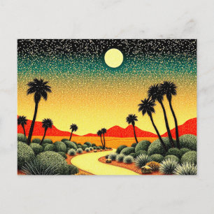 Carte Postale Art du désert brillant avec palmiers