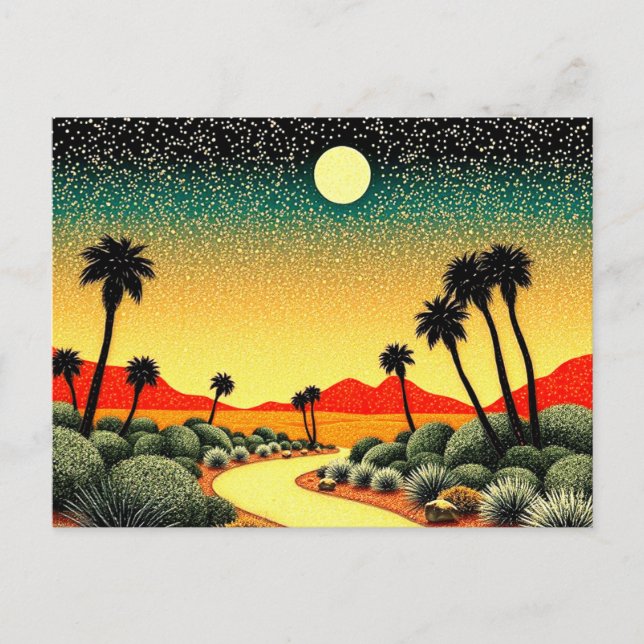 Carte Postale Art du désert brillant avec palmiers (Devant)