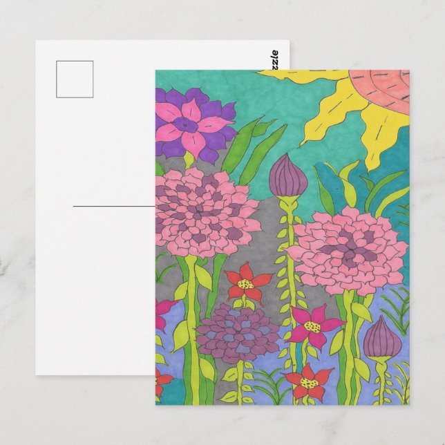 Carte Postale Art du jardin fleuri du printemps (Devant / Derrière)