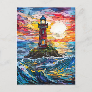 Carte Postale Art du phare côtier en verre de trait