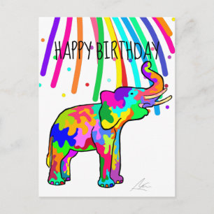Carte Postale Art Eléphant Anniversaire