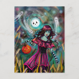 Carte Postale Art fantastique d'Halloween de Molly H sous la lun