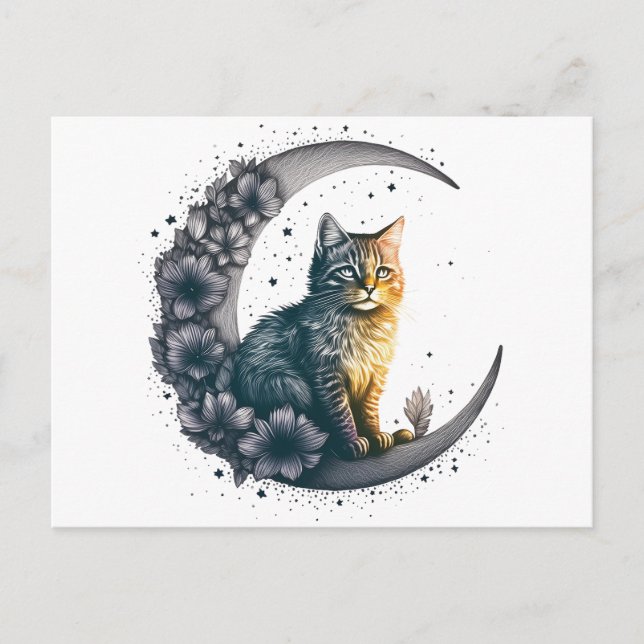 Carte Postale Art félin lunaire fantaisiste (Devant)