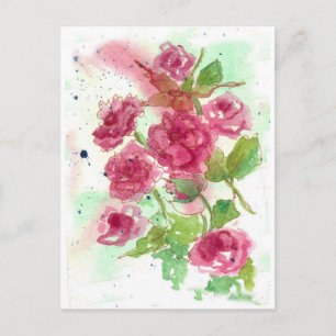 Carte Postale Art floral aquarelle de fleur de rose rose