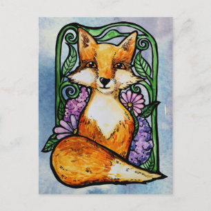 Carte Postale Art floral de la nature au renard rouge