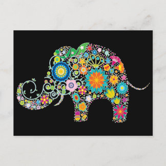 Carte Postale Art floral éléphant