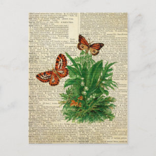 Carte Postale Art floral papillon sur la page de dictionnaire vi