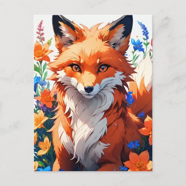 Carte Postale Art Flower Fox (Devant)