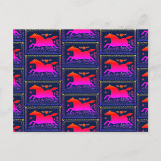 CARTE POSTALE ART FOLK PRIMITIF EXÉCUTANT HORSE EQUINE SILHOUETT