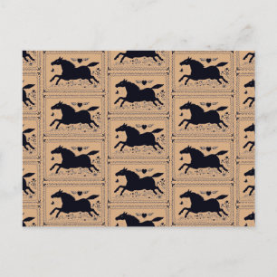 CARTE POSTALE ART FOLK PRIMITIF EXÉCUTANT HORSE EQUINE SILHOUETT