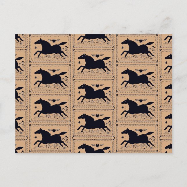 CARTE POSTALE ART FOLK PRIMITIF EXÉCUTANT HORSE EQUINE SILHOUETT (Devant)