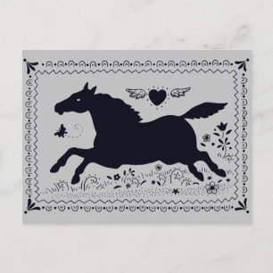 CARTE POSTALE ART FOLK PRIMITIF EXÉCUTANT HORSE EQUINE SILHOUETT