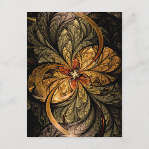 Carte Postale Art Fractal Feuille brillant