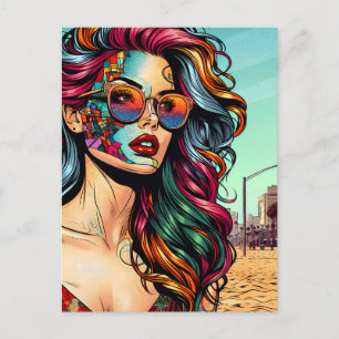 Carte Postale Art Fracturé   Femme Abstraite à la Plage