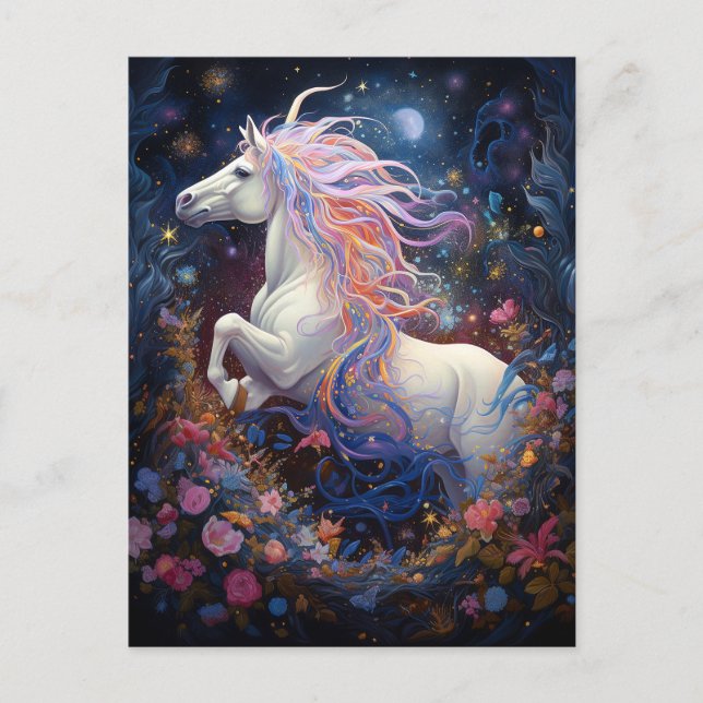 Carte Postale Art Imaginaire de Cheval Blanc Magique (Devant)