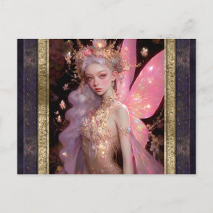 Carte Postale Art Imaginaire de femme de la fée rose