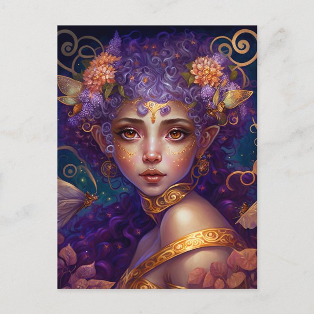 Carte Postale Art Imaginaire Fée Elfe Violet (Devant)