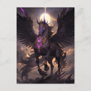 Carte Postale Art Imaginaire noir violet Unicorne