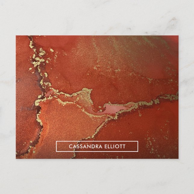 Carte Postale Art Liquide Abstrait d'encre d'alcool rouge et or (Devant)