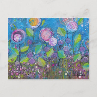 Carte Postale Art lunaire, fleurs vives dans un beau jardin.
