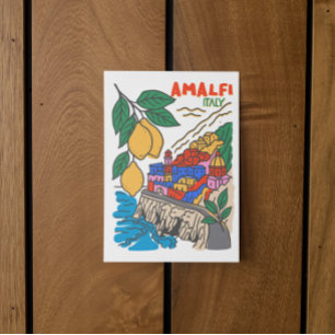 Carte Postale Art Méditerranéen d'Amalfi Italie dessiné à la mai