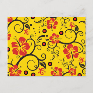 Carte Postale ART motif - décoration hibiscus jaune