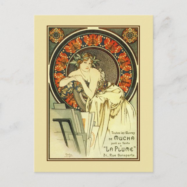 Carte Postale Art Nouveau Alfons Mucha, portfolio et (Devant)