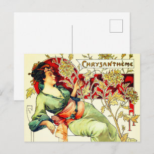 Carte Postale Art nouveau Alphonse Mucha Chrysanthème automne