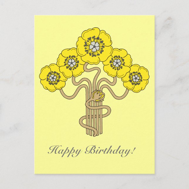 Carte Postale Art Nouveau dessin de fleurs heureux anniversaire  (Devant)