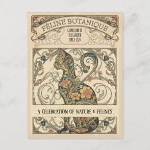 Carte Postale Art Nouveau Félin Botanique Ornemental