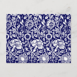 Carte Postale Art Nouveau Œillet Damassé, Navy et Blanc