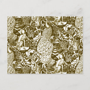 Carte Postale Art Nouveau Peacock Imprimer, Brown et crème