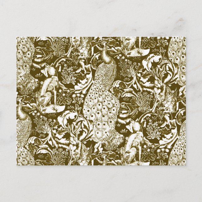 Carte Postale Art Nouveau Peacock Imprimer, Brown et crème (Devant)