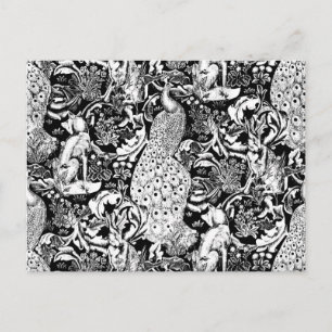 Carte Postale Art Nouveau Peacock Print, noir et blanc
