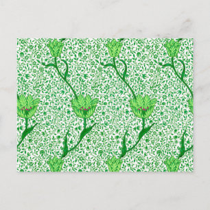 Carte Postale Art Nouveau Tulip Damask, Emerald Green