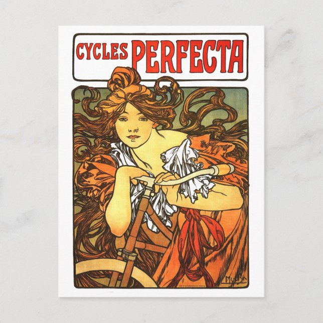 Carte Postale Art Nouveau Vélo Mucha Art (Devant)
