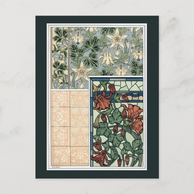 Carte Postale Art Nouveau vintage, Columbine Aquilegia Flowers (Devant)