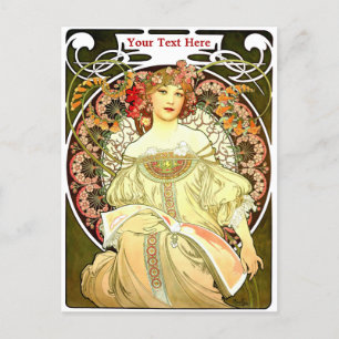 Carte Postale Art Nouveau vintage Femme & Livre par Alphonse Muc