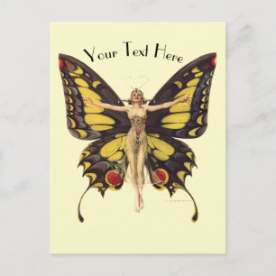 Carte Postale Art Nouveau vintage "Flapper" Avec Ailes Papillon