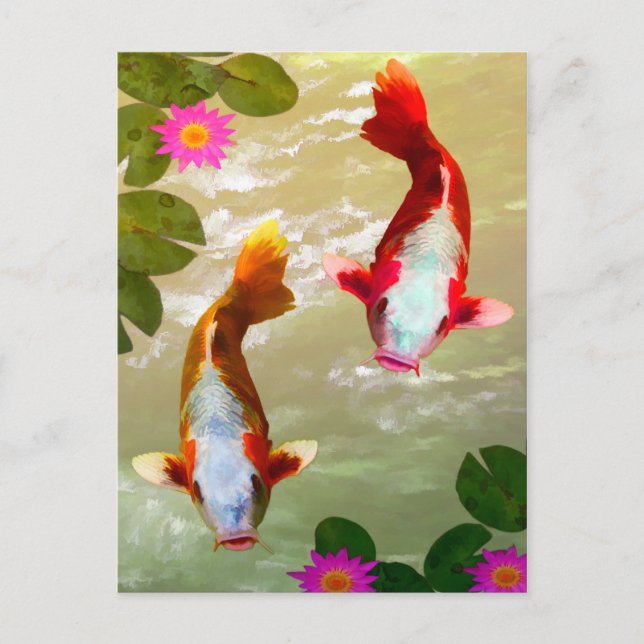 Carte Postale Art numérique asiatique de carpe de poisson Koi (Devant)