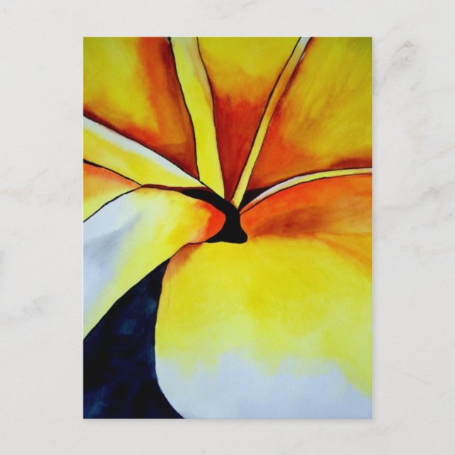 Carte Postale Art original de la fleur Tropical Jaune Frangipani (Devant)