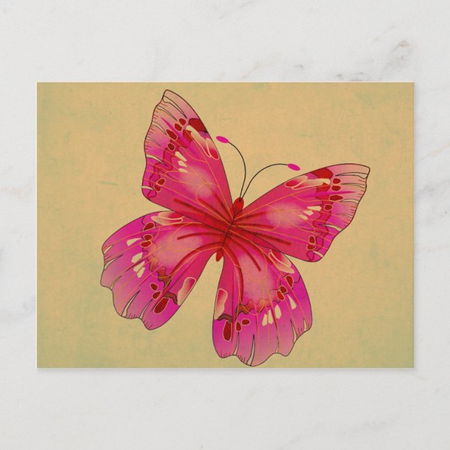Carte Postale Art papillon vintage rose (Devant)