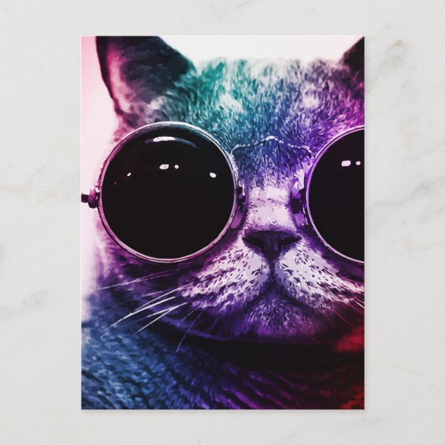 Carte Postale Art Pop Chat Hipster (Devant)
