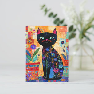 Carte Postale Art populaire de chat noir