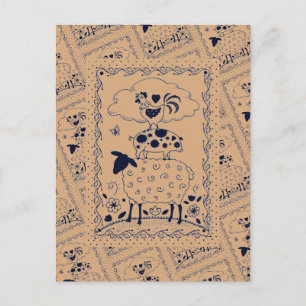 Carte Postale ART POPULAIRE FARM ANIMAUX MOUTON PORC COQ Primiti